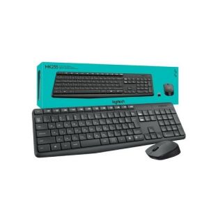 KIT TECLADO + MOUSE SEM FIO USB PRETO/CINZA LOGITECH MK235
